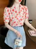 Kadınlar bluzlar Kore tarzı gündelik kadın tasarımı Dönüş Yatak gömlekleri ihale şık puf kollu üstler pamuk keten bluz 6xl kadın