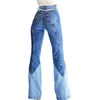 Jeans femininos sexy para mulheres com cintura alta com cintura banda de retalhos de retalhos de perna larga calça jeans longa moda slim girl's y2k