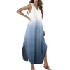 Abiti casual Donne 2024 Summer Summer Sliew Dress Abito lungo Stampa senza maniche Viele a V sul collo Maglietta Maxi Fashion Simple Simple