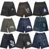 Summer Casual Designer Man Jean Shorts Pants Pocket Straight Zipper Fly Brodery Pattern Cottom denim Short Jeans Kne Längd svart