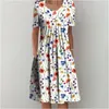 Plus Size Spring och Summer Womens Elegant Large Swing Dress Round Neck Printed Short Sleeve 1729