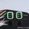 Boucles d'oreilles mignons carré femelle émeraude cristal vert mode 925 mariage en argent sterling double pour les femmes