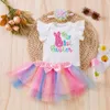 Printemps / été Nouveau 2024 Vêtements bébé Carton de Pâques Broderie Rabbit Egg Flying Flying Sweetheart Rainbow Jupe