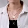 Collana multistrato a catena metallica, ciondolo a mappa della luna mezzaluna personalizzata, catena del collo, collana a croce a sfera dorata