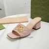 Designer classique Femmes plage à moitié pantoufles 100% en cuir talons épais