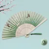 Decorative Figurines Craftsmanship Folding Fan Vintage Chinese Style Bamboo Hand Fans With Flower Pattern Tassel For Church Women Dancing