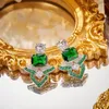 Stud Earrings Designer Collection High-end Jewellery Women Lady Inlay Cubic Zircon Plated Gold Color Synthetic Emerald