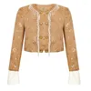 Vestes pour femmes dames vintage paillettes brillantes paillettes formelles courtes formelles vestes femmes chic élégant luxe o-cou cardigan manteau de manteau