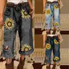 Damesjeans dames mode los alle gescheurde print zonnebloem brede been