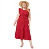 Casual Dresses Red Summer Dress Big Size Women's 2024 O Neck Ruffled Sleeveless Polka Dot Midi Vestidos Vacation Clothes Robe