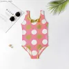 One-Pieces Girls Swimwear Cute Dots One Piece Swimsuit Printed Swimming Suit Kids Shining gold Stamping Girl Bathing Suit Beachwear Y240412