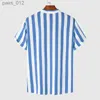 Camisetas masculinas Camisa masculina Padrão de lapela lappel Summer Stripe de manga curta Hawaii Férias diárias respiráveis CONFORTO CASUAL YQ240415