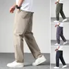 Calça de calça masculina Fechamento de zíper reto Casual Casual com vários bolsos de calça de cor sólida na cintura para o outono do verão