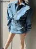 Bgteever Spring Fashion Ladies 2 pezzi Set a manica lunga a doppio petto jean giacche mini Shorts Shorts Skirt Women vintage Denim 240408