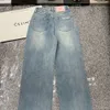 Designer Ce24ss New Watercolor Printed Distressed Design Denim Pants With Embroidered Back