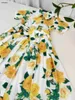 Luxury girls partydress Short sleeved baby skirt Size 90-150 CM kids designer clothes Yellow floral print Princess dress 24April