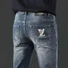 Luxury Men's Jeans designer Designer jeans for men Autumn Fashion Mens Korean Slim-fit pants Slim Fit Thick Embroidered Blue Grey Pants