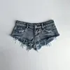 Mulheres de verão lavadas azuis sexy sexy ascensão ultra curta shorts jeans triangular jeans femininos brutos 240415