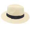Basker klassisk svart band dekor strå fedora hattar vår sommarlovet strand panama hatt kvinnor manliga retro resor grossist