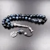 Bönpärlor Natural Lake Blue Tiger Eye Tasbih Metallic Silver Tassel Muslim Misbaha Accessories Armband Turkiska smycken 240412