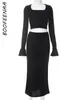 Robes de travail Boofeenaa Fashion élégante Black Ribbed Tnit 2pc sets pour femmes Vêtements d'automne 2024 Sleeve à manches à manches longues C85-DZ47