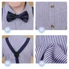 Clothing Sets Boy Striped Blouse Formal Suit For Summer 2024 Academic Style Short Sleeve Top & Straps Teenager Performance Costume 90-170