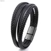 Other Bracelets ZG 2023 Vintage Design Handwoven Bracelet for Men Alloy Magnetic Buckle Leather Bracelet JewelryL240415