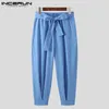 Herenbroeken Incerun Men Solid Color Joggers 2024 Baggy Pockets Fashion Casual broek Streetwear Leisure Pantalon met riem S-5XL