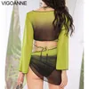 Mutada de banho feminina Vigoanne coreana gradiente sexy 4pcs malha de malha biquíni conjunto mulheres 2024 Strin