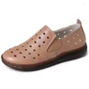 Casual Shoes Drfargo Kvinnor Sandaler Cutout Hollow Low Heels Cool äkta läder damer slip-on mjuk sommar kvinnlig stor storlek 35-43