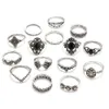 Nya 15 bitar trendiga och ihåliga Lotus Sunflower Geometric Black Set Rings for Women