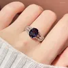 Cluster anneaux 925 Silver Simulate Diamond 6 8 mm Blue Gang Ring Fashion Simple et polyvalent