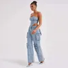 Zomerveer Tweede stuk jeans broek suit dutil zak wijd been met tanktop voor vrouwen 240415