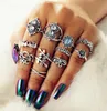 11pcsSets Band Nail Ring Sets Bohemian Carved Leaf Flowers Pure Blue Gemstone Elegant Designer Women Jewelry Accessories Vintage 3174898