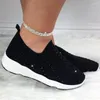 Casual Shoes Knit Mesh Crystal Sneakers Kvinnor Bekväma andningsbara lägenheter för 2024 Slip On Plus Size Female