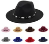 British Style Wool Jazz Cap Hat For Women Vintage Utumn Winter Ladies Fedora Hats med Metal Belt Female Wide Brim Hats GH2182989321