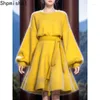 Sukienki swobodne shpmishal jesienne i zimowe chińskie odzież ulepszona wersja sukienka z wysokiej jakości żółty wełniany wełniany wełniany
