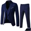 Men'S Suits & Blazers Fashion 2 Pack Slim Fit Black Wine Linen Men Suit Wedding Party Smoking Tuxedo Mens Casual Work Wear Drop Sh190 Dhqix