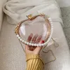 Bag Heart-shaped Pearl Transparent Tote 2024 Summer Quality PVC Women's Handbag Diamond Lock Chain Shoulder Messenger