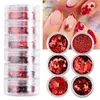 Nail Glitter 6pcs/Set Love Heart Sequins Mixed Red Flakes Powder Valentine's Day Decoration Paillette Powders