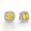Sparkling lovers earring cushion cut Diamond 925 Sterling silver Engagement wedding Stud Earrings for women men229S
