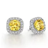 Amanti scintillanti Earring Cushion Cust Diamond 925 Sterling Silver Engagement Orecchini per borchie per donne Men229s