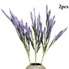 Fiori decorativi 2 pezzi 12 teste/bouquet Provenza romantica di fiore artificiale Purple Lavender Bouquet con foglie verdi per feste a casa