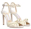 Summer Women High Heels Platforma Sandał Sandal Białe sandały satynowe z ogółem ozdobnym Pearl Pasp Pasp Pumpy Bride Pumps