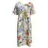 Robes de fête Soft Touch Femmes Habille à imprimé floral A-Line Midi avec des poches latérales pour les vacances d'été Portez le cou rond Sleeve courte