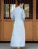 パーティードレスlzjn伝統的な中国のqipao女性レトロアオダイ刺繍エレガントなチョンサムウェディングイブニングドレス