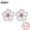 Studörhängen 925 Sterling Silver Bauhinia Plum Blossom Zircon for Girls Jewelry Gift Party