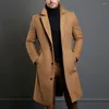 Heren Trench Coats Men Atutumn Winter Lange Warm Wool Coat vaste luxe mengsels met een enkele borsten-overjas thermische tops kleding