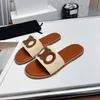 2024 Sandals Summer Sandals pantofole di lusso da donna ricamare in tessuto sandalo piatto Flip Flip Flip Flip Flip Sliple for Women Room Casa per la spiaggia indoor Scivolo per donne scarpe da donna