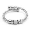 Fashion Stainless Steel Open Men Male Cuff Crystal Bangles Trendy Mesh Surface Strand Beads Sporty Bracelets 240415